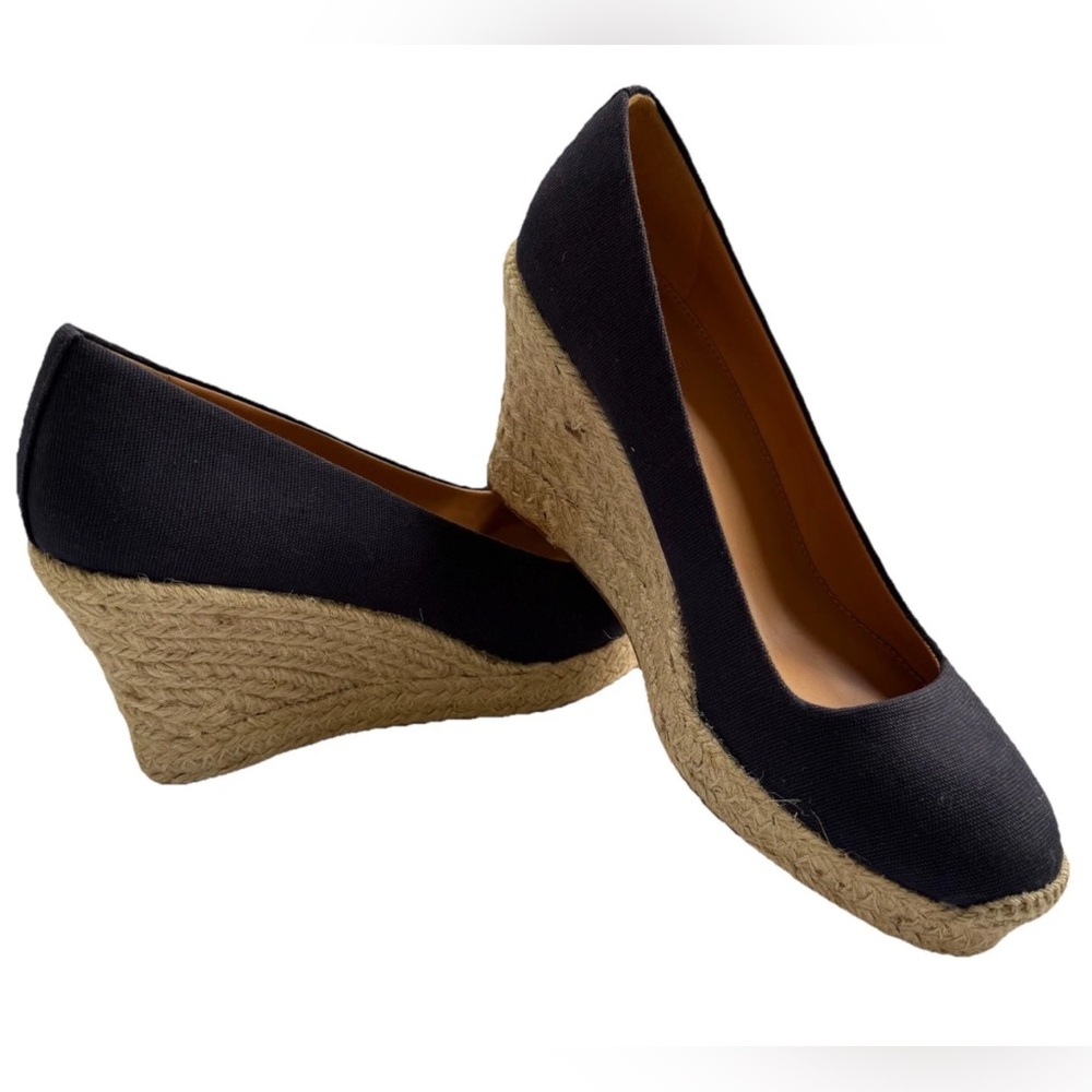 J. Crew Seville Wedge Espadrilles women’s size 5 navy blue Rafia NWOT